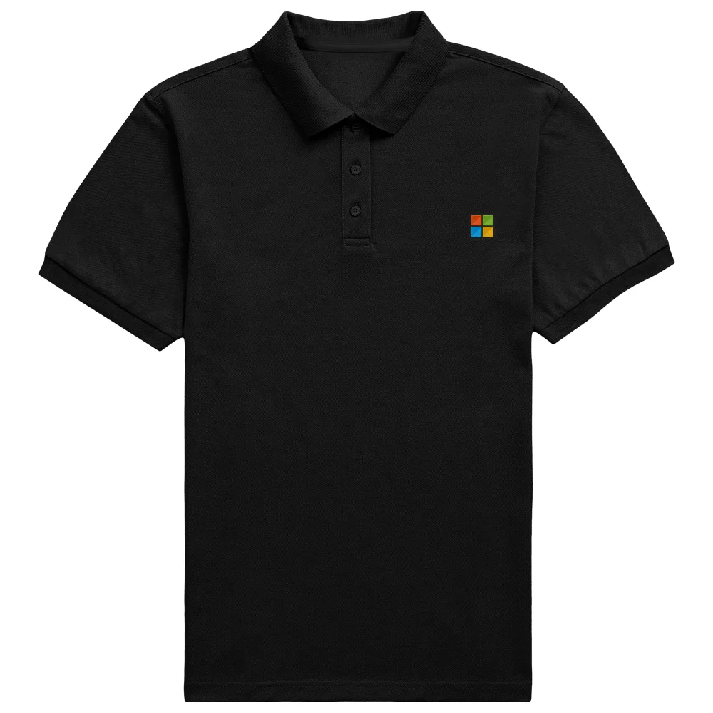 Microsoft Black S Pocket Icon Embroidered Standard Polo Shirt Image 1