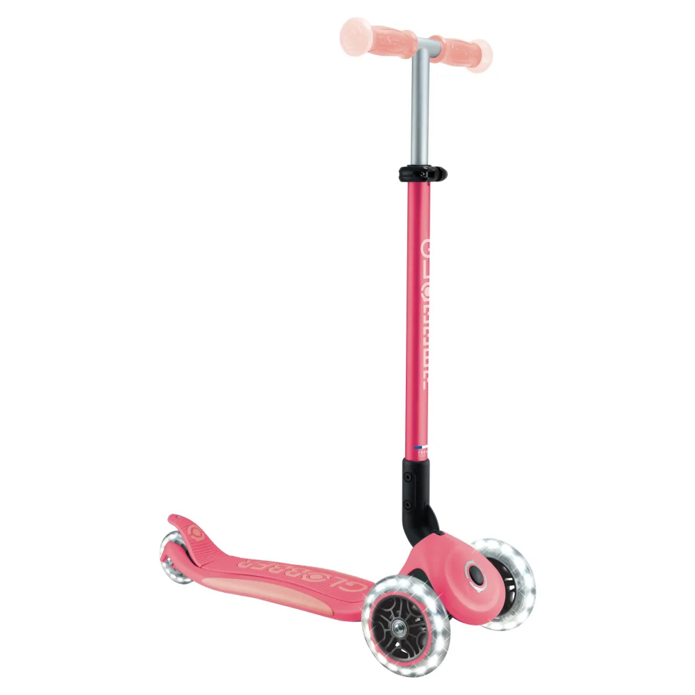 Globber Elite Glow Coral Pink Foldable LED 3 Wheeled Scooter Image 1