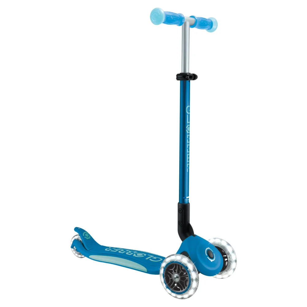 Globber Elite Glow Petrol Blue Foldable LED 3 Wheeled Scooter Image 1