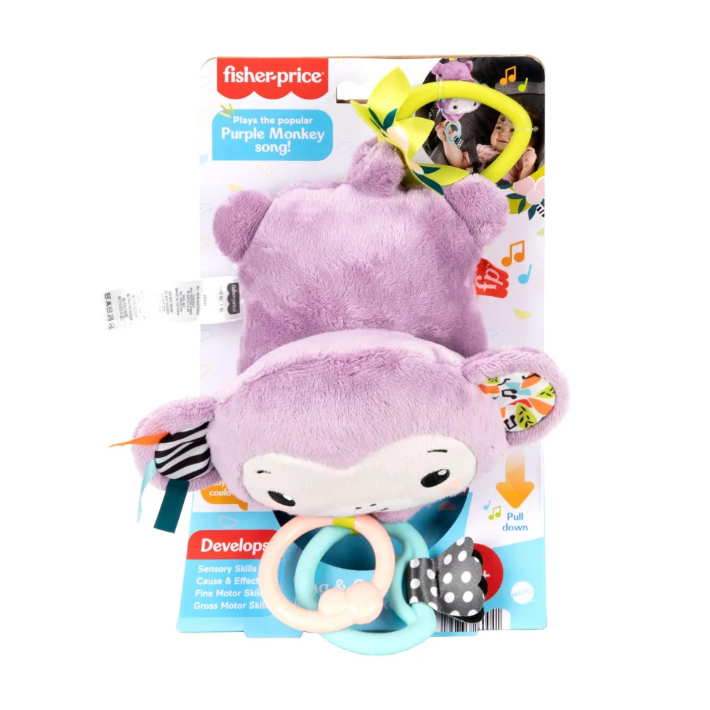 Fisher-Price Sing & Go Purple Monkey Clip-On Sensory Pram Toy Image 1