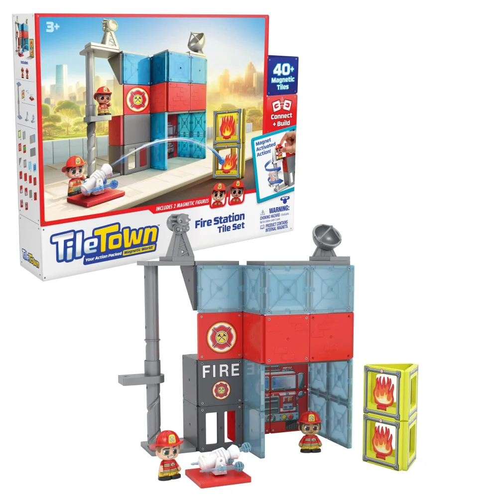 Tile Town Fire Truck Magnetic Construction Set Image 1