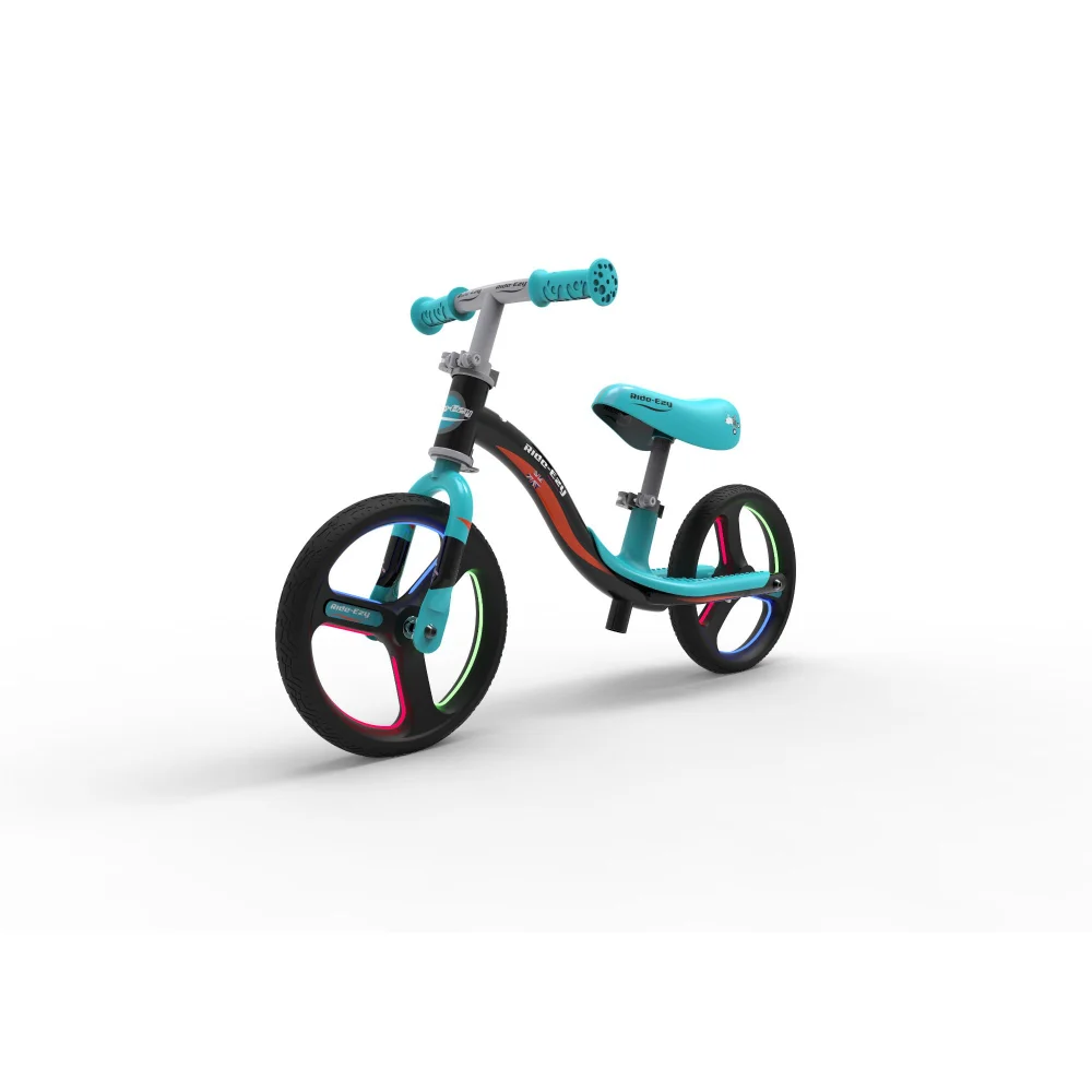 Ride-ezy 10 Inch Go Glo Light Up Balance Bike Celeste Green and Black Image 1