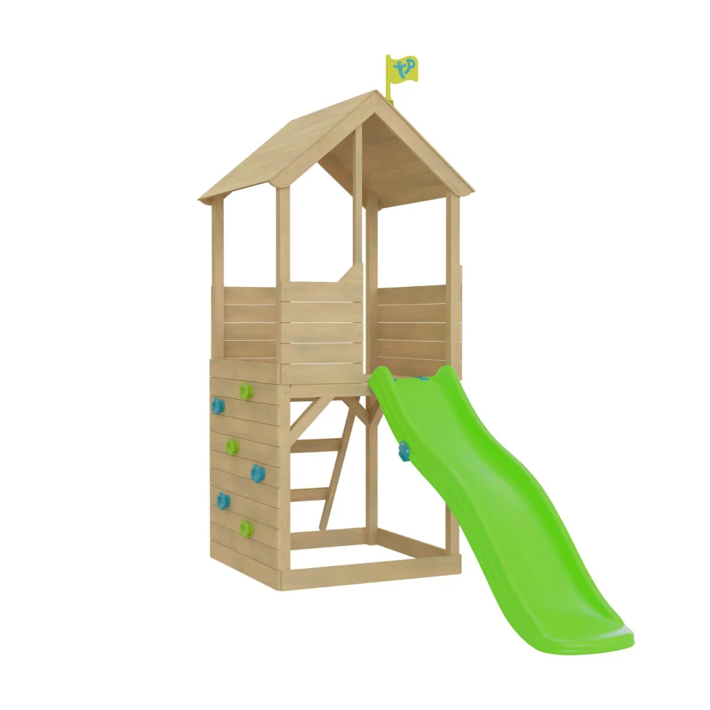 TP Wooden Playhouse with Slide and Climbing Wall Image 1