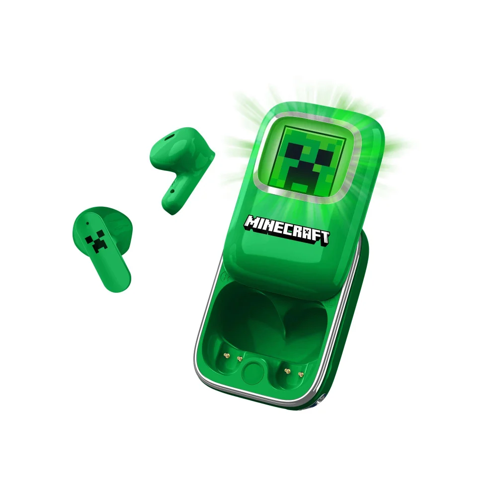 Minecraft Creeper Wireless Sound Earphones with Light Up Charging Case Image 1